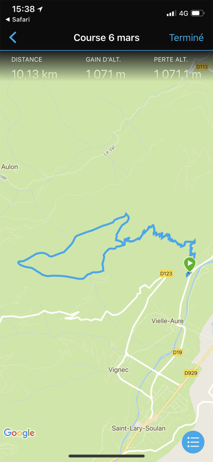 Import d'un GPX sur l'application Garmin Connect (vue carte)