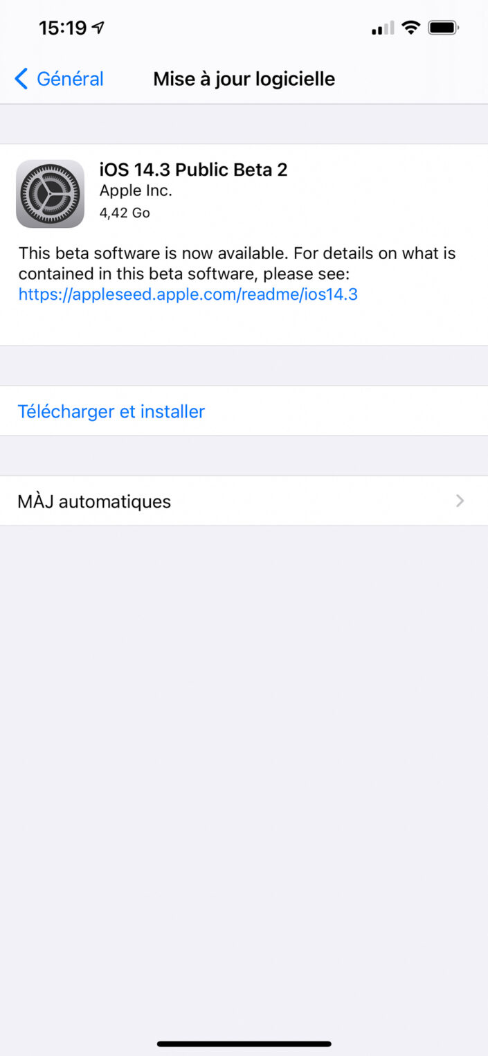 Installation de la beta 2 d&#039;iOS 14.3